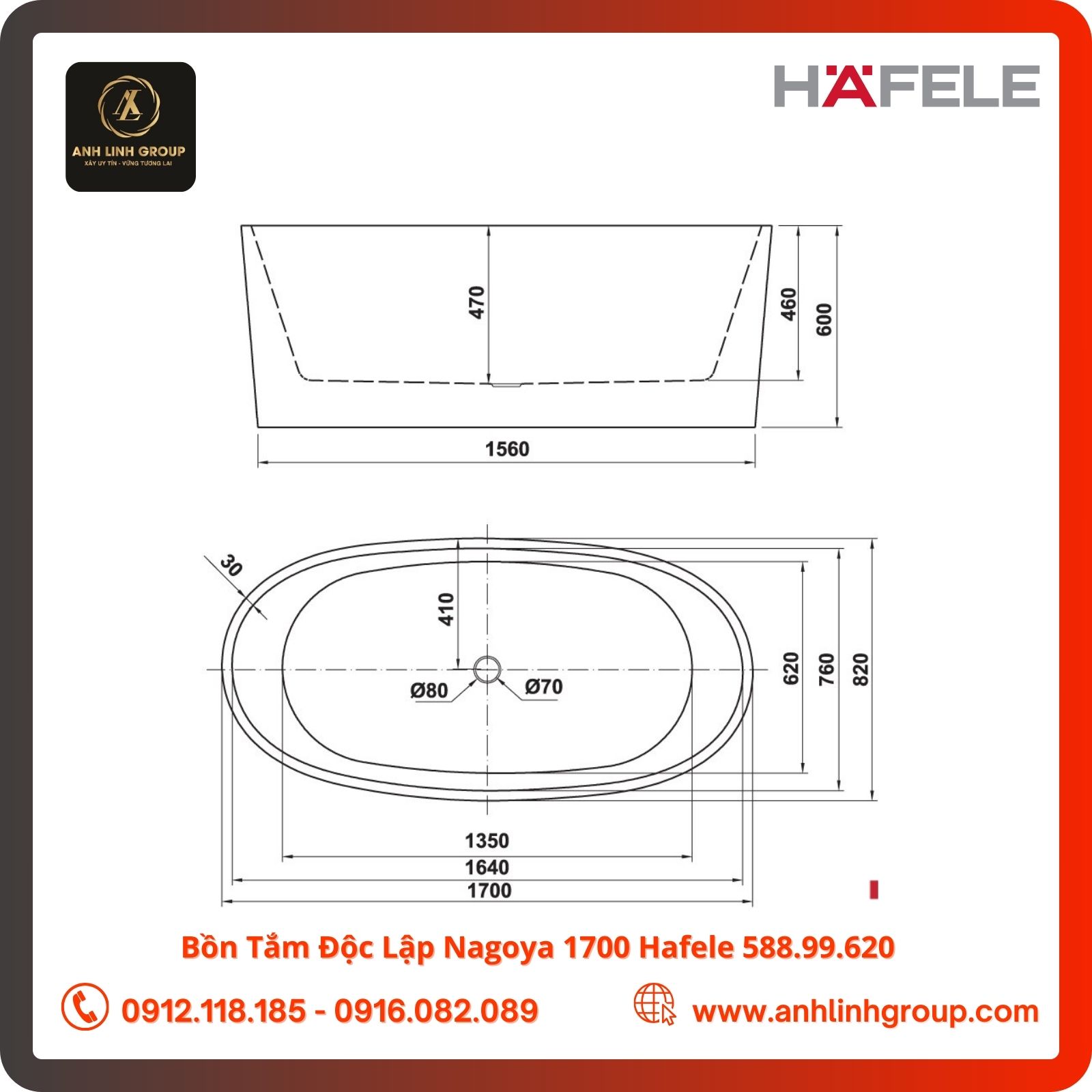 Bồn Tắm Độc Lập Nagoya 1700 Hafele 588.99.620 (2)