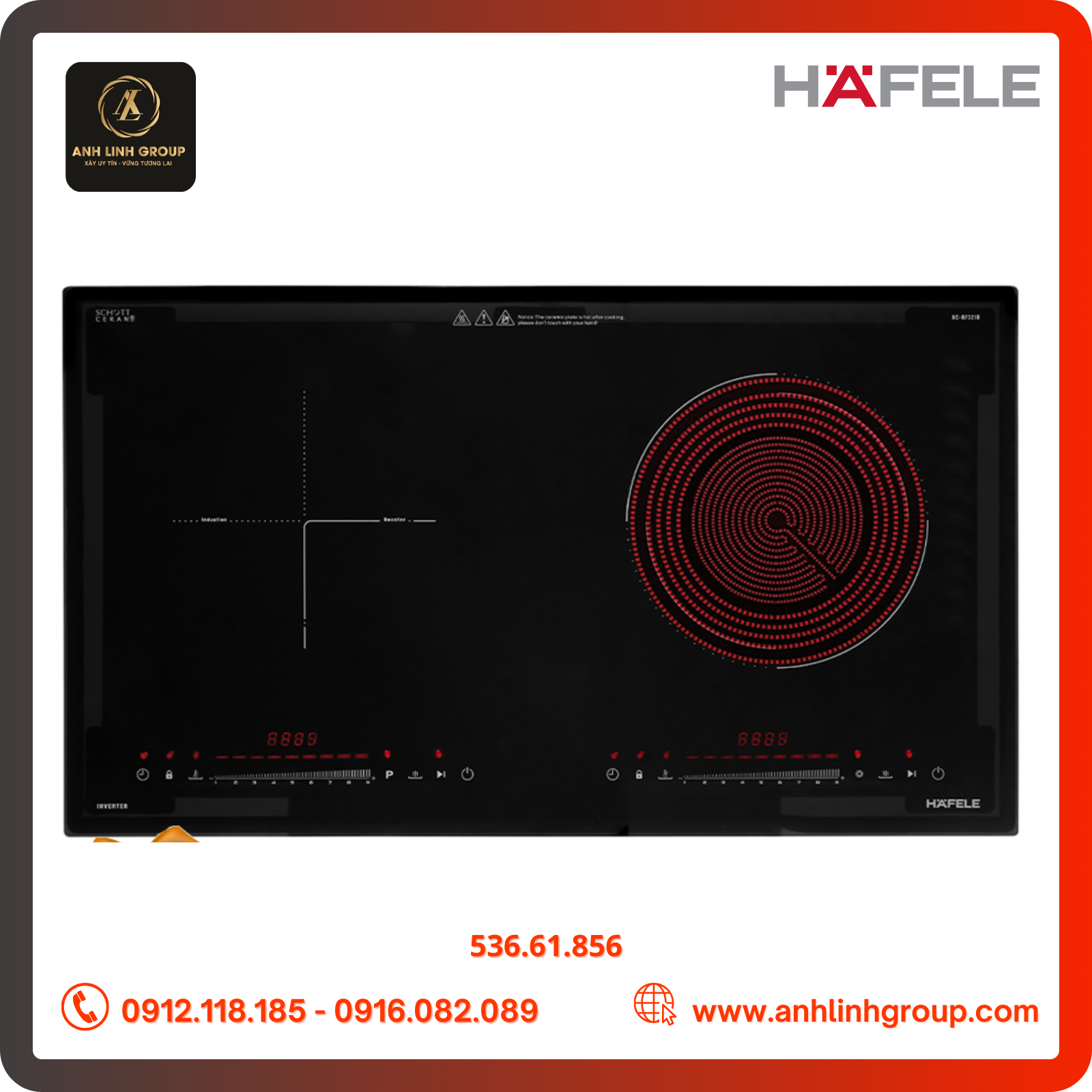 Bếp Từ Kết Hợp hồng ngoại 2 Vùng Nấu HC-H7321B Hafele 536.61.856